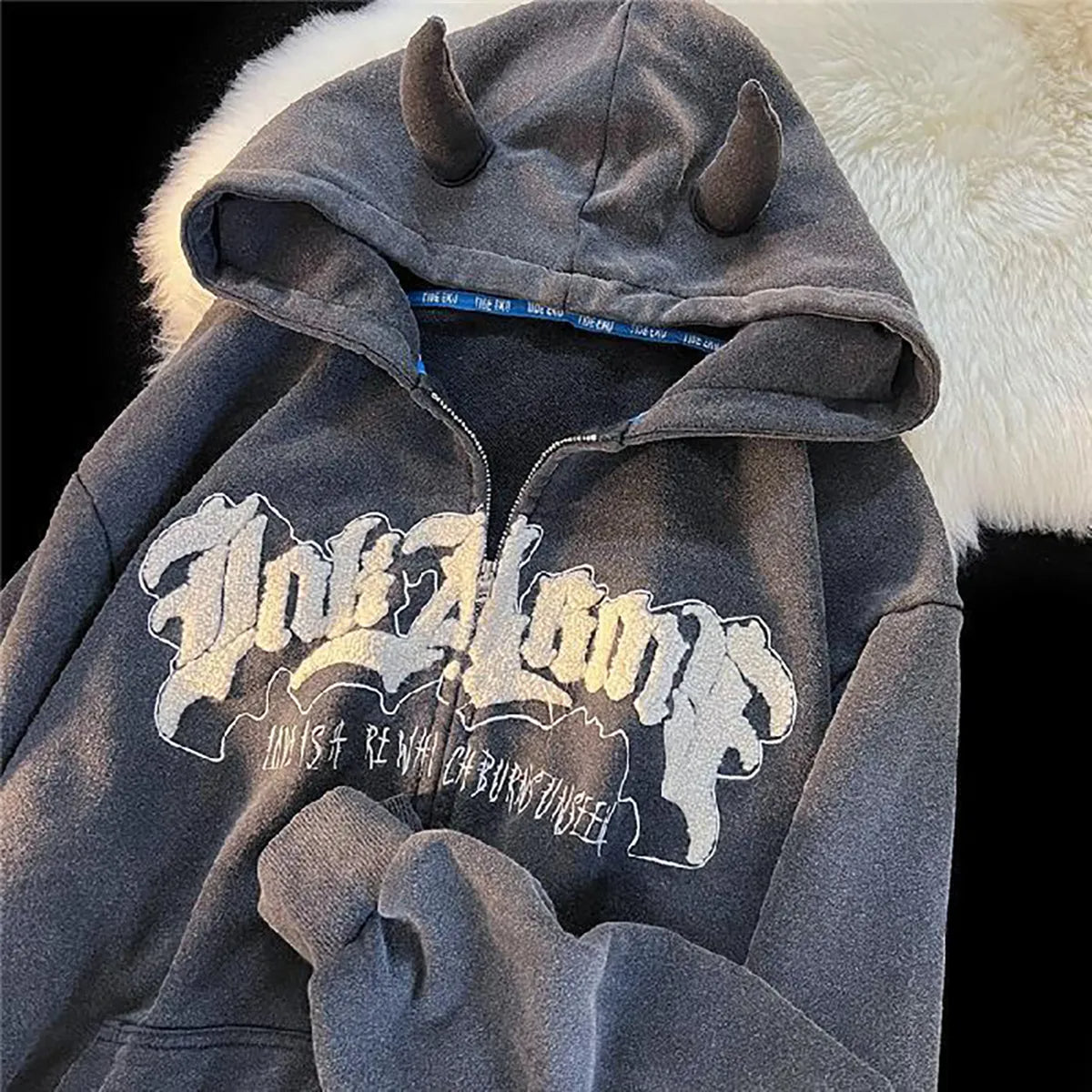 2025 Fall Outfit Vintage Vibe Devilish Duo Embroidered Hoodies