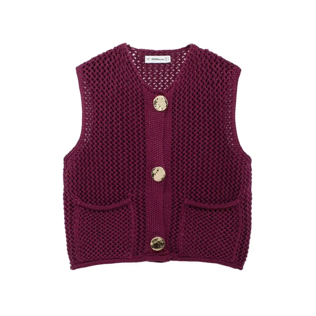 Stylish Sleeveless Sweater Vest with Oversized Pockets