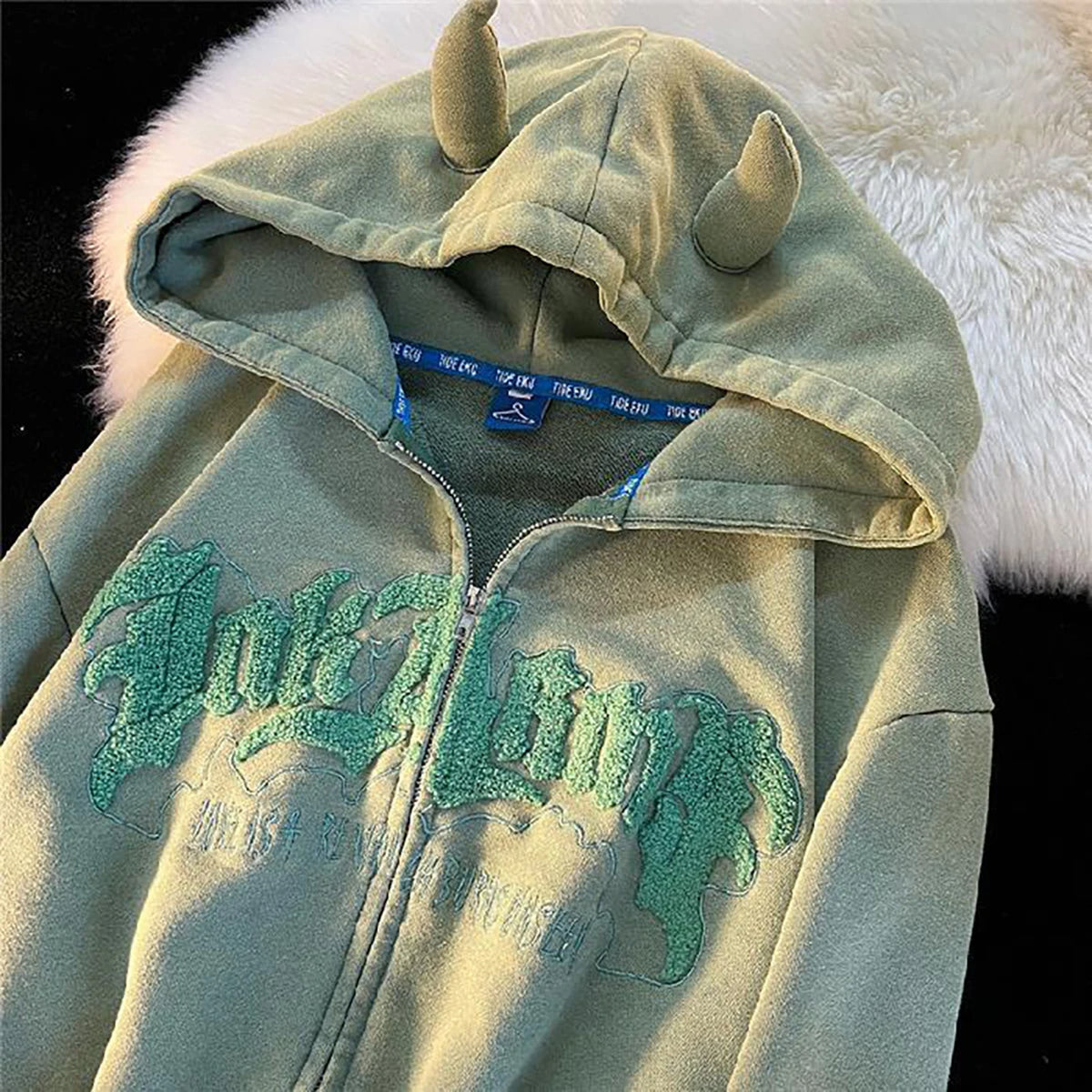2025 Fall Outfit Vintage Vibe Devilish Duo Embroidered Hoodies