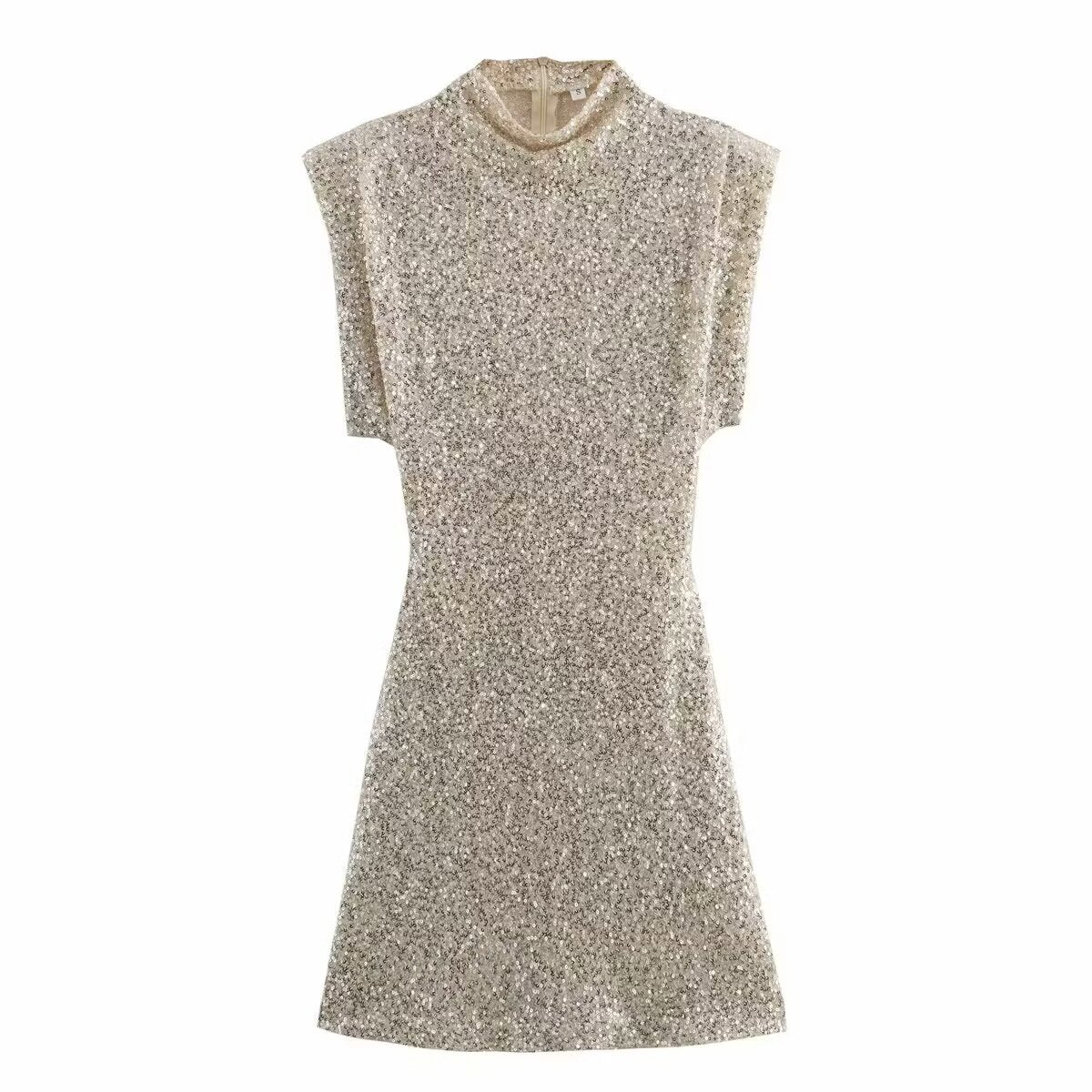 Celestial Sparkle Mini Dress Sleeveless Knitted Dress With Sequin Stars Ruffled Hem Slim Fit High Waist Style For Women 2025