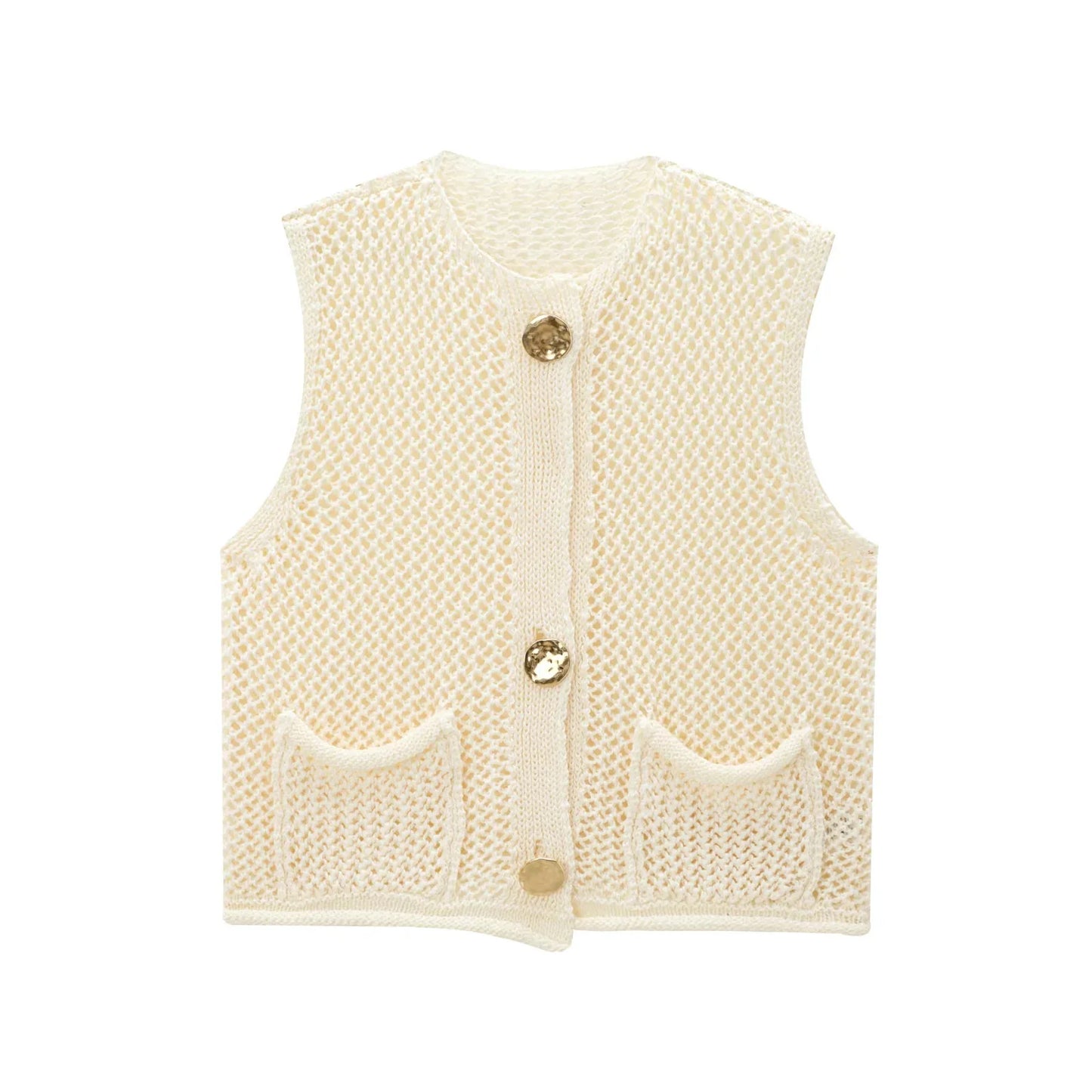 Stylish Sleeveless Sweater Vest with Oversized Pockets