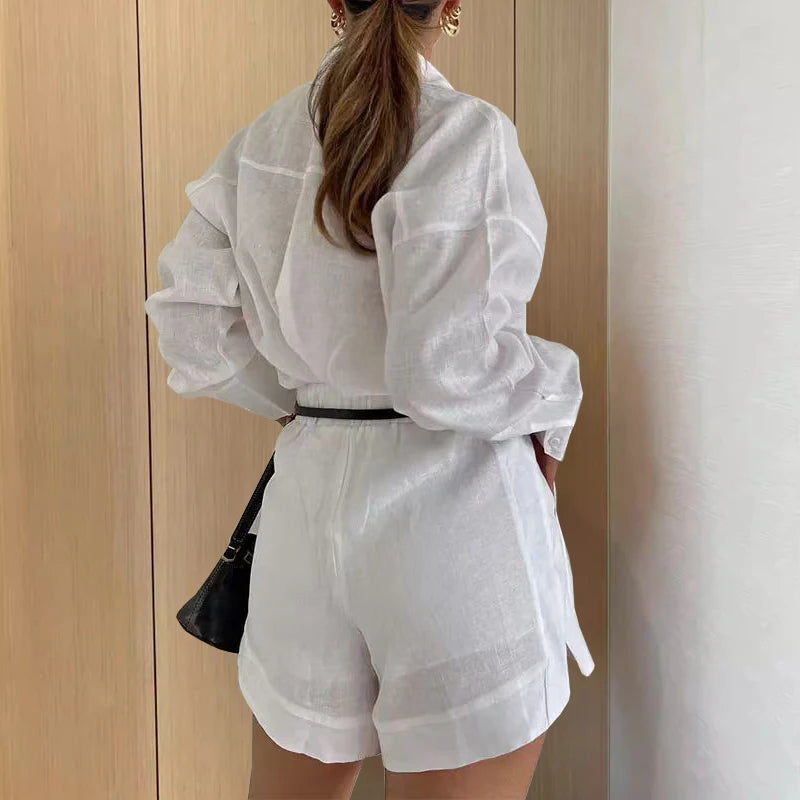 Summer 2 Piece Outfit With Long Sleeve Shirt And Casual Shorts For Outfits Fashion