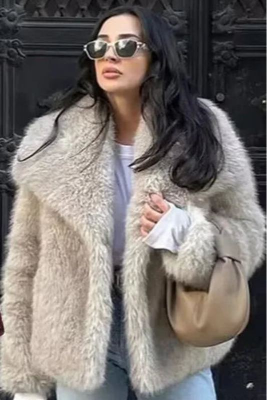 Elegant Fall Outfit Casual Faux Fur Outerwear Fashion In White Red Gray Black