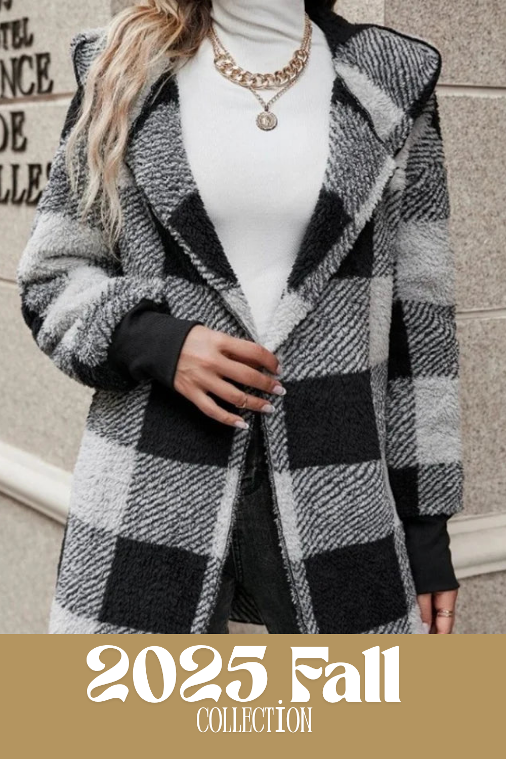 Soft Plush Outerwear With Long Sleeves And Plaid Style For Winter Fall Fashion