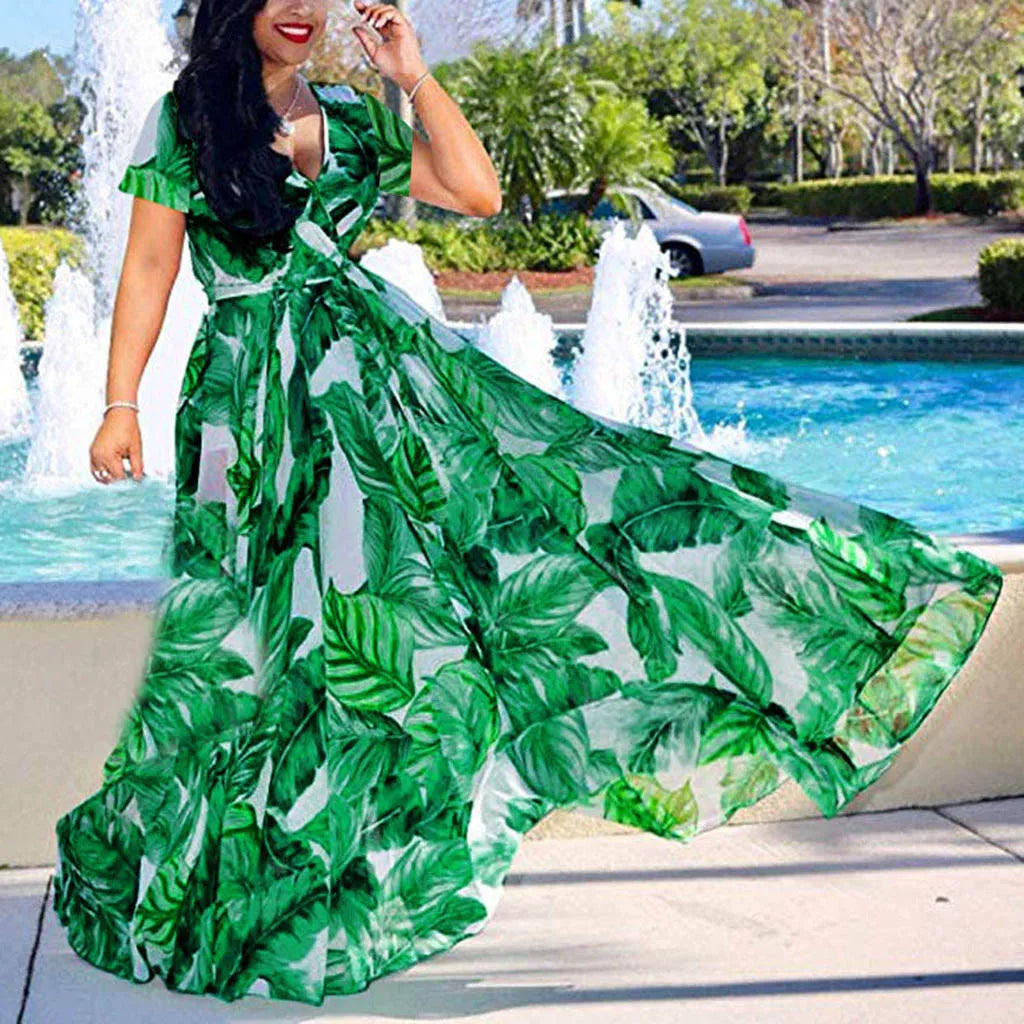 Plus Size Casual Bohemian Leaf Dress