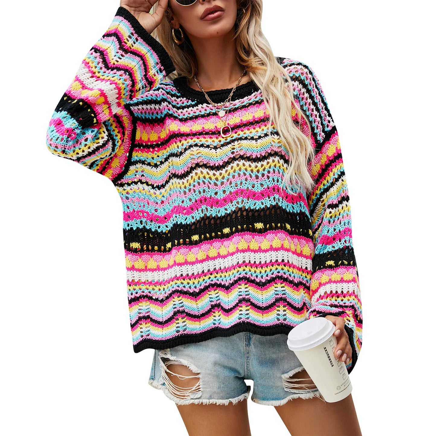 Casual Striped Knit Sweater For Women With 90s Style For 2025 Fall Outfits