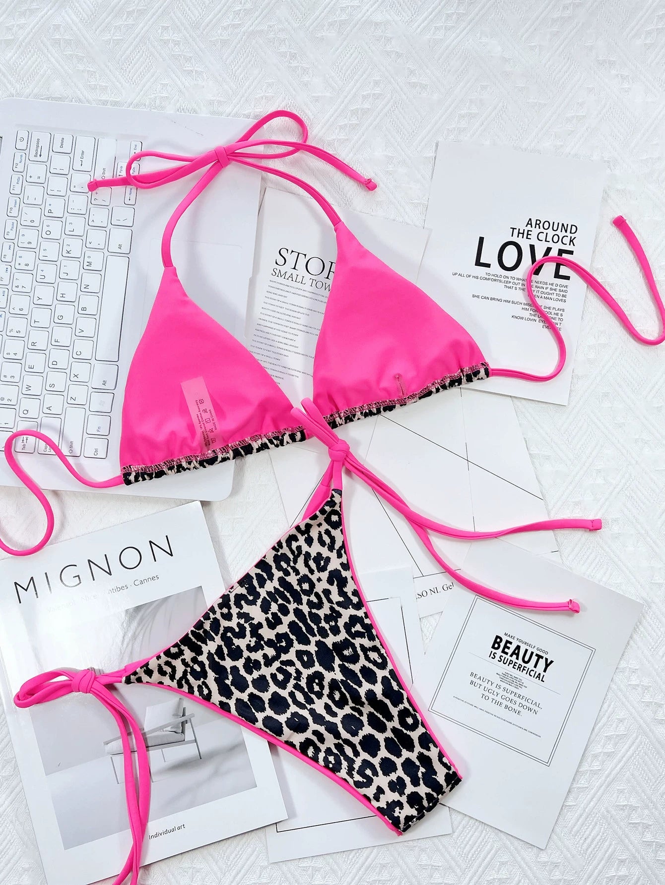 Leopard Print Bikini Set With Shoelace Details And Sexy Swimsuit Aesthetic