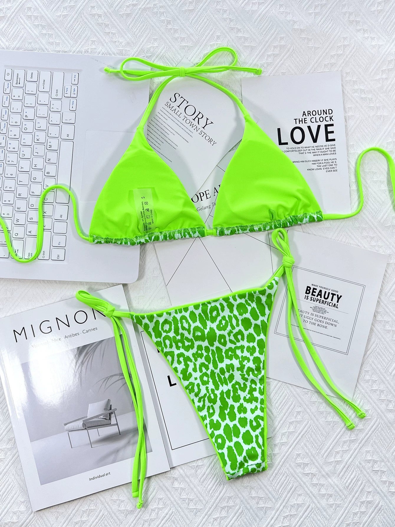 Leopard Print Bikini Set With Shoelace Details And Sexy Swimsuit Aesthetic
