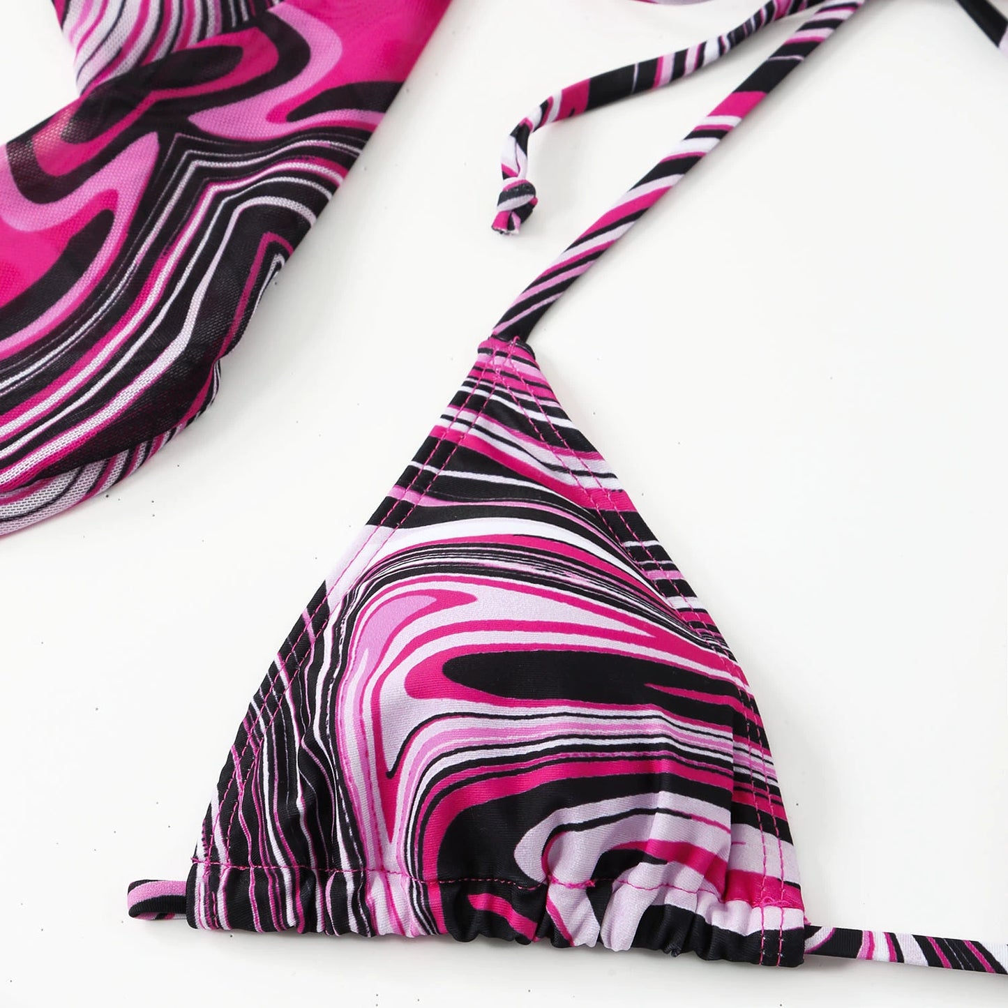 Mesh Three Piece Bikini Set With V Neck Triangle Top For Sexy Swimsuit Vibes