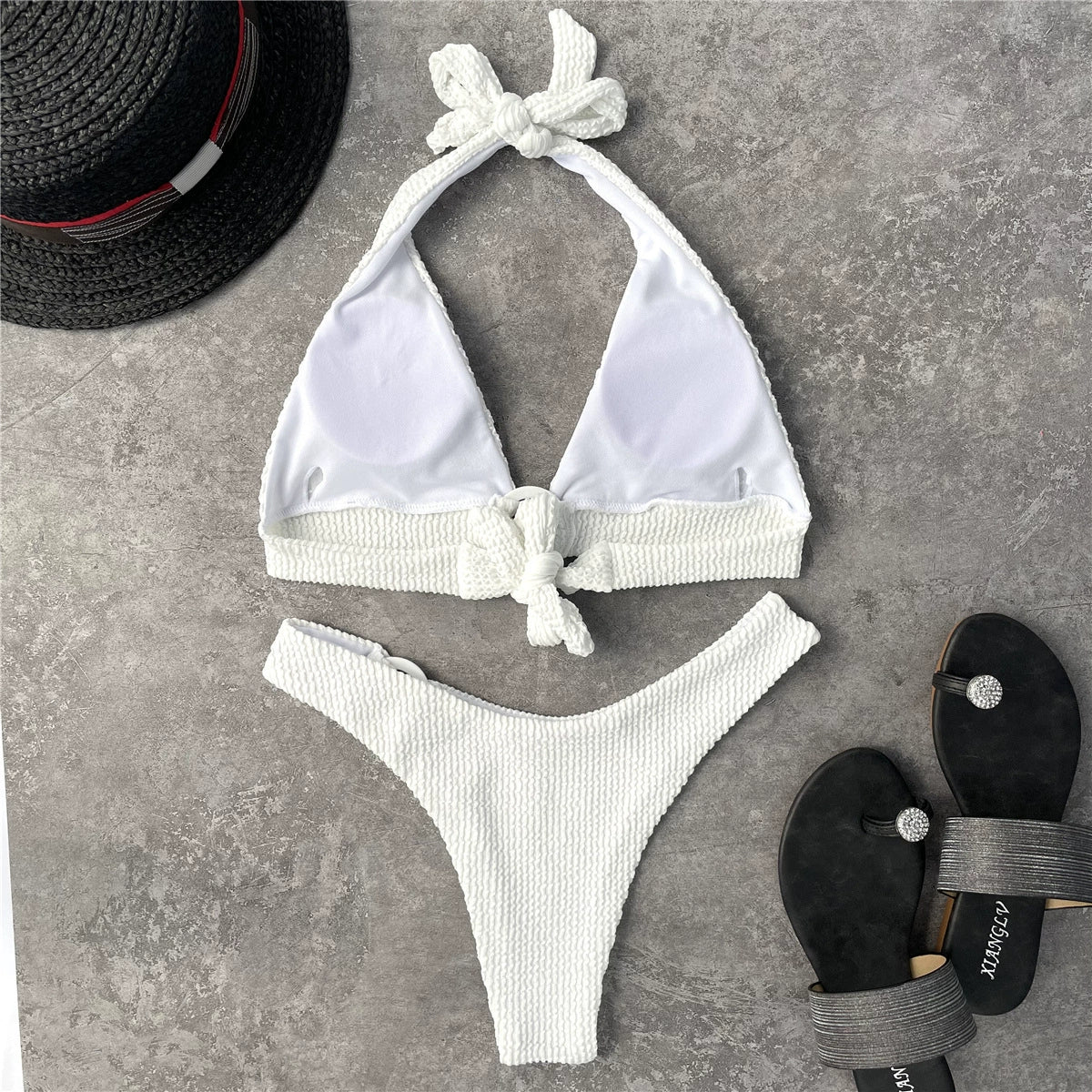 Slim Fit Triangle Bikini With Retro Pattern For Swimsuit Outfit Vibes