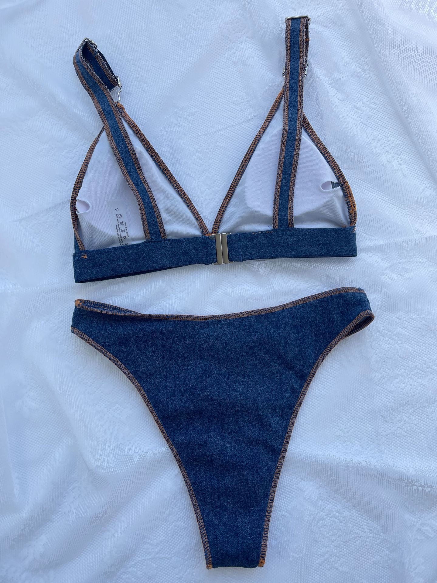 Denim Blue Bikini Set With High Waist Fit For Sexy Swimsuit Outfit Style
