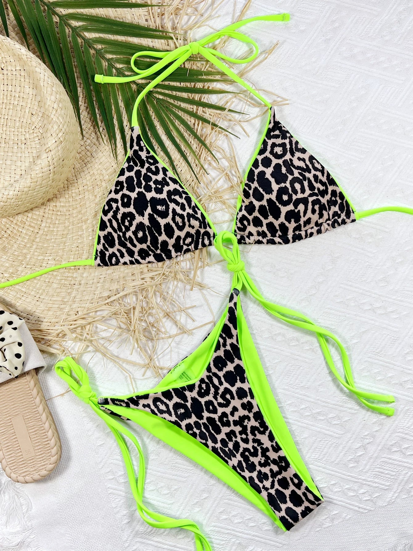 Leopard Print Bikini Set With Shoelace Details And Sexy Swimsuit Aesthetic