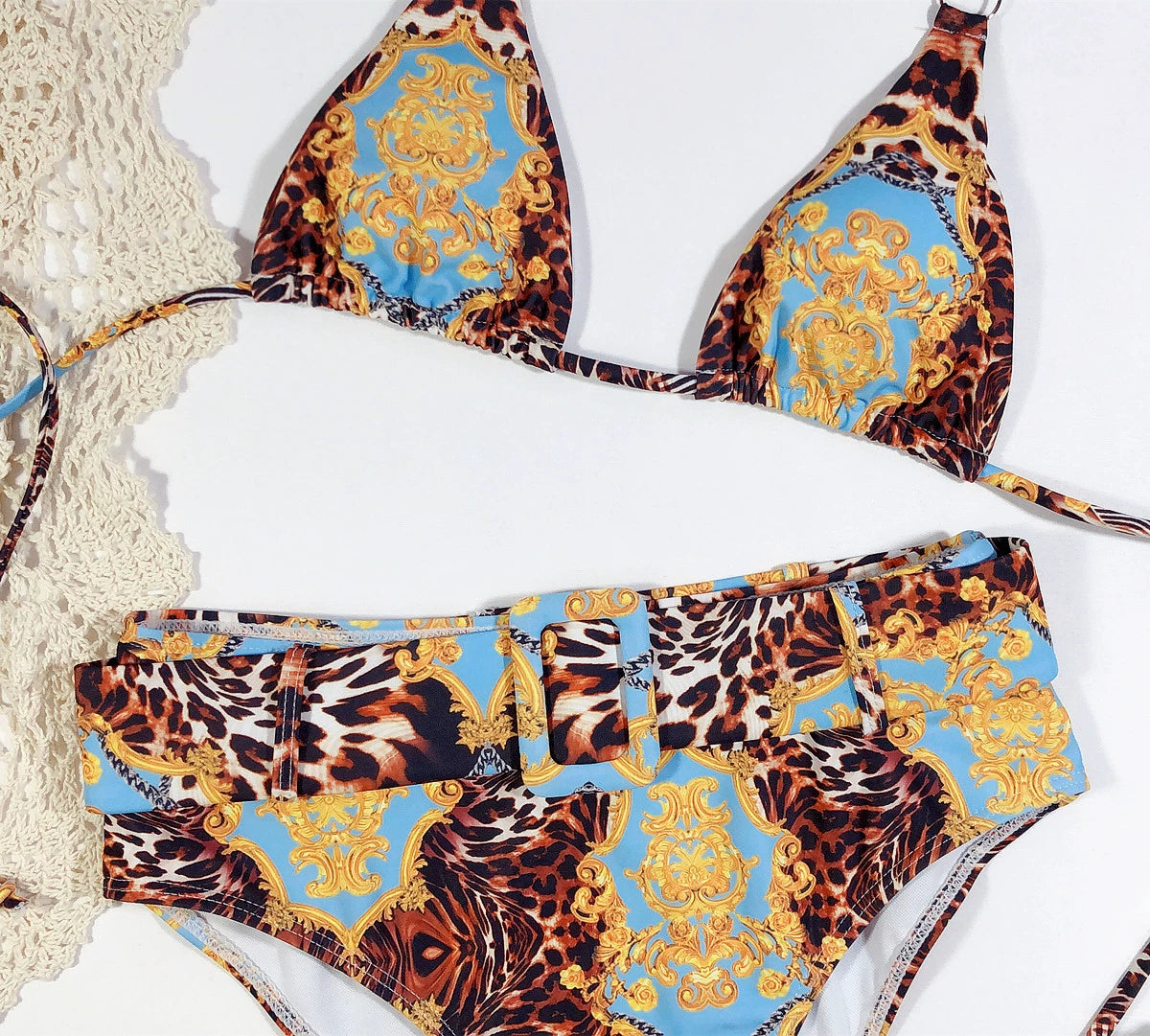 Strappy High Waist Swimsuit With Halterneck And Bold Metal Ring Vibes