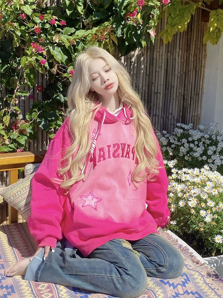 Rose Pink Embroidered Hoodie Coat With Velvet Padding For 2025 Fall Outfits
