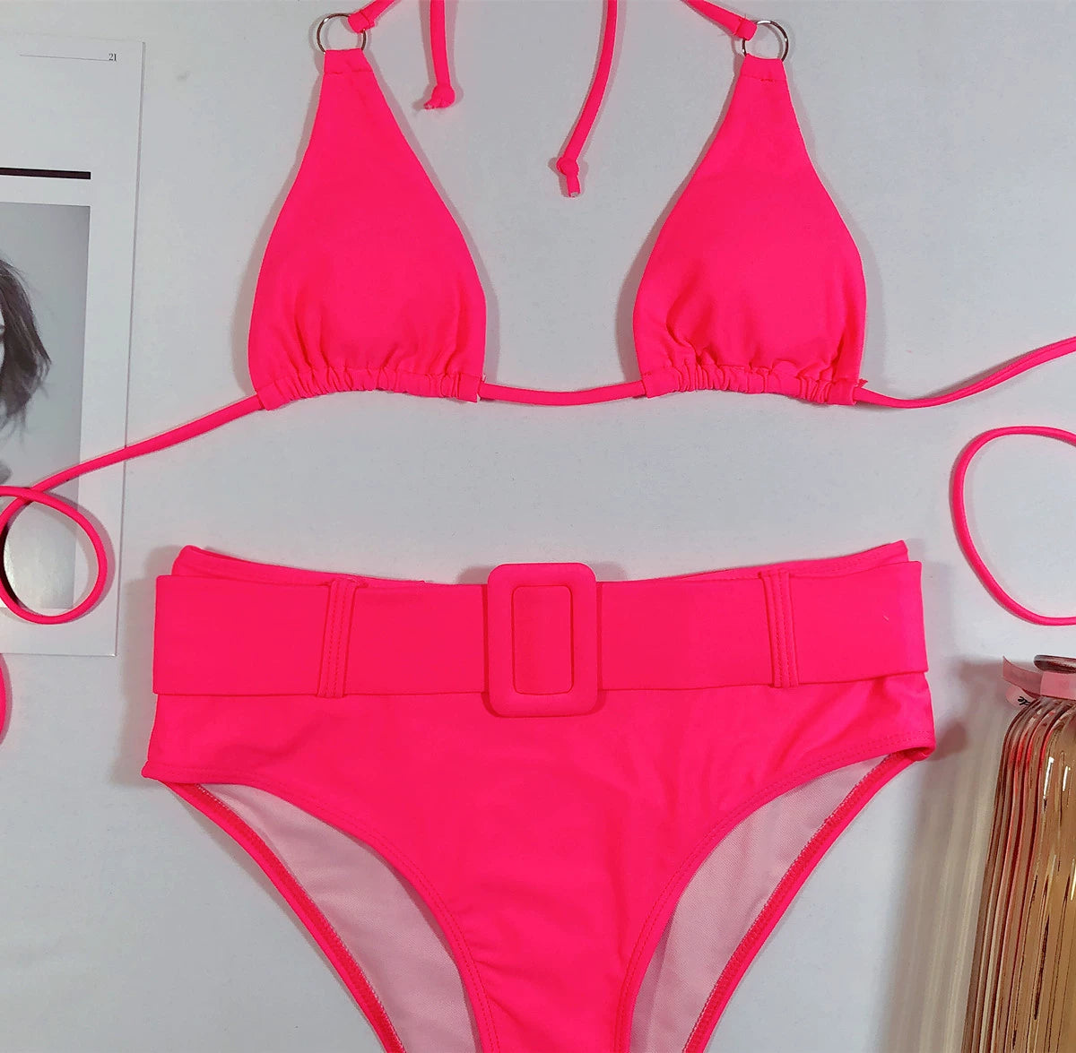Strappy High Waist Swimsuit With Halterneck And Bold Metal Ring Vibes