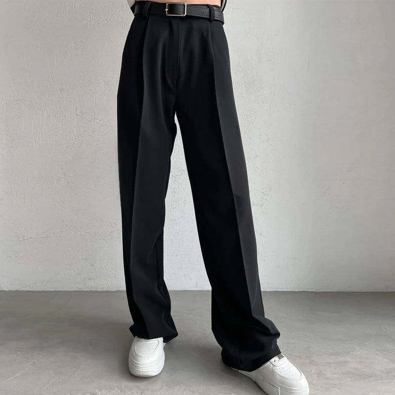 Fall 2025 Elegantcore High Waisted Black Straight Trousers with Tailored Wide Leg Silhouette for Chic Office to Evening Transitions