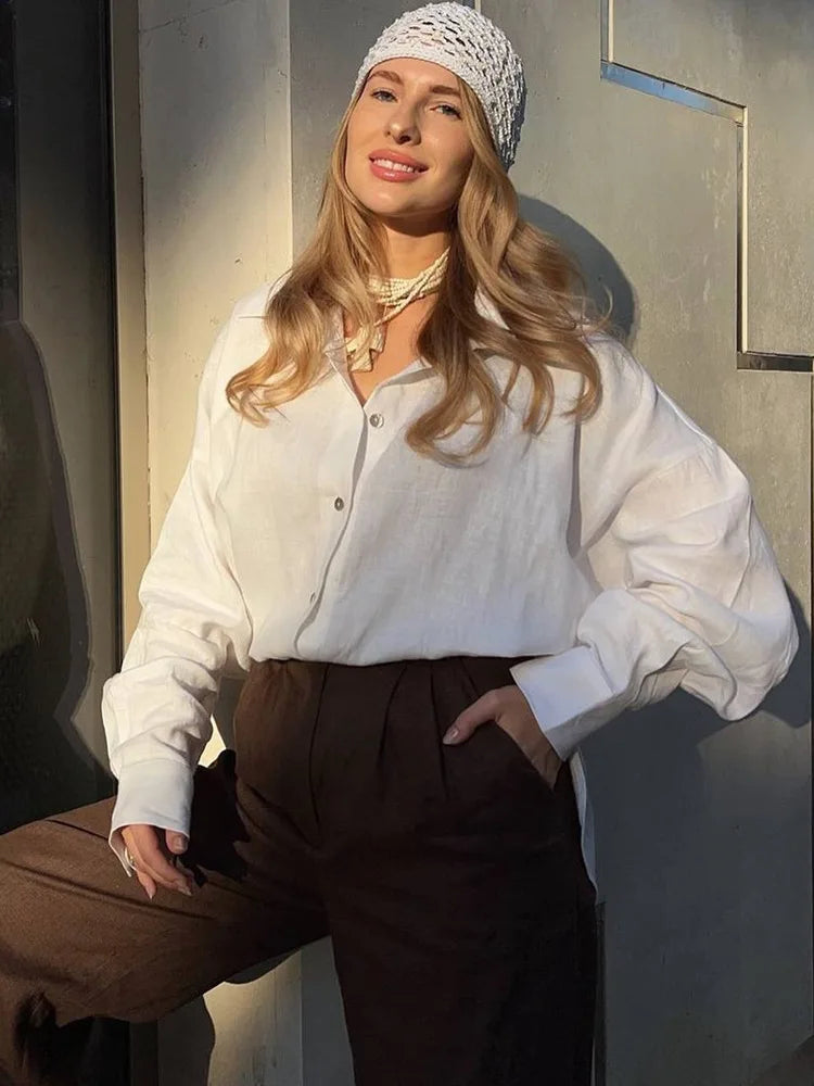 Goddesscore Aura Indigo Oversized White Shirt with Coastal Cowgirl Vibes and Soft Tailoring