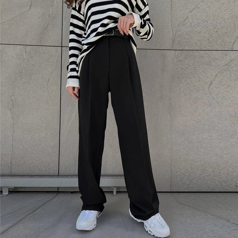 Fall 2025 Elegantcore High Waisted Black Straight Trousers