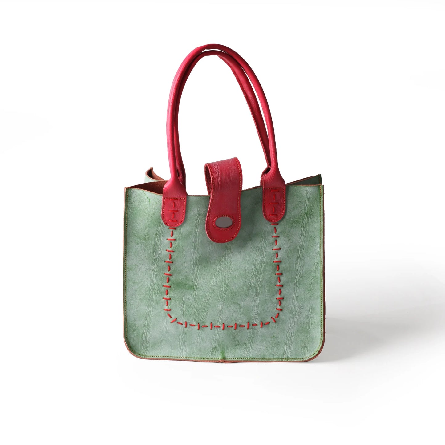 Genuine Leather Minimalist Tote With Handsewn Craftsmanship and Classic Solid Color Design