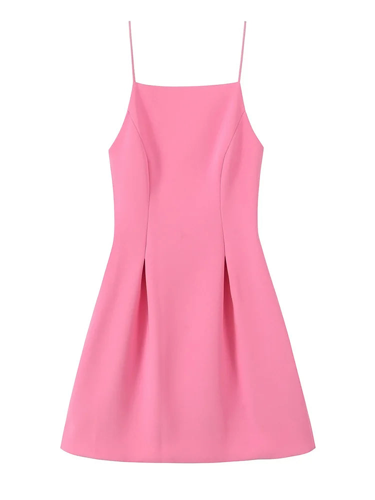 Coquette Pink A-Line Mini Dress – Spaghetti Strap Slim Fit Party Dress for Women, Summer 2025 Fashion