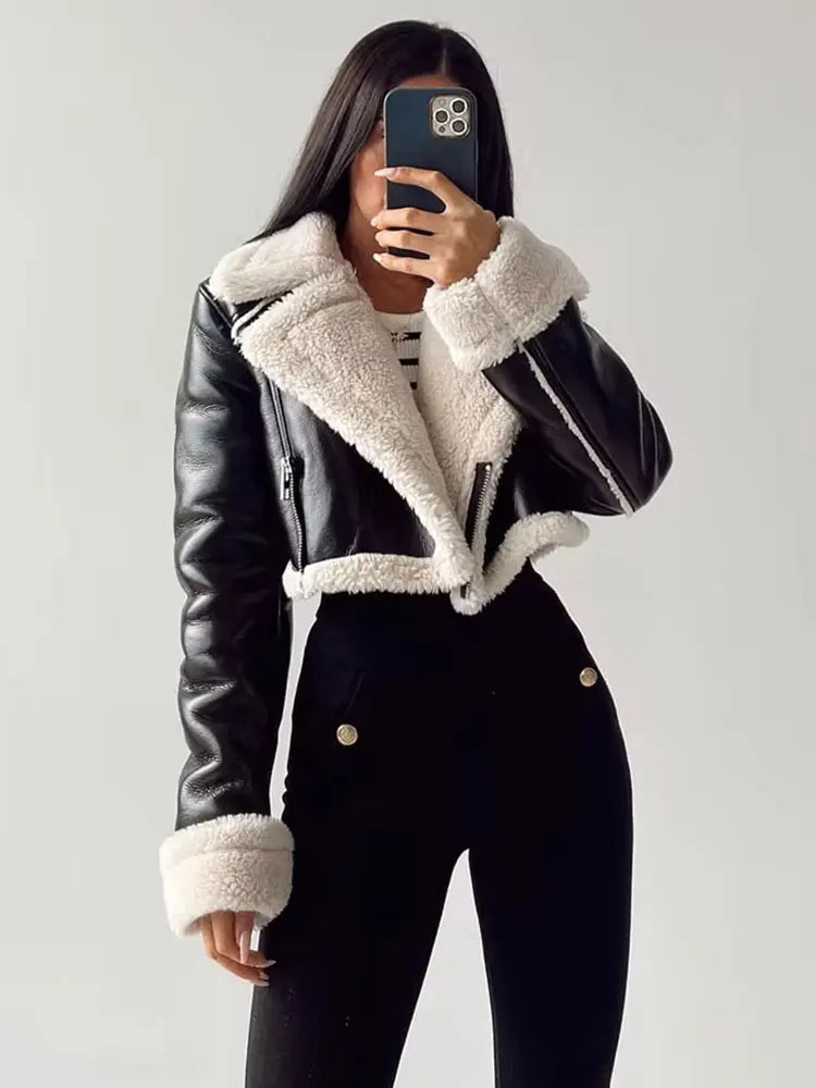 Vintage Faux Leather Jacket With Long Sleeves For Chic Fall Outfit Ideas