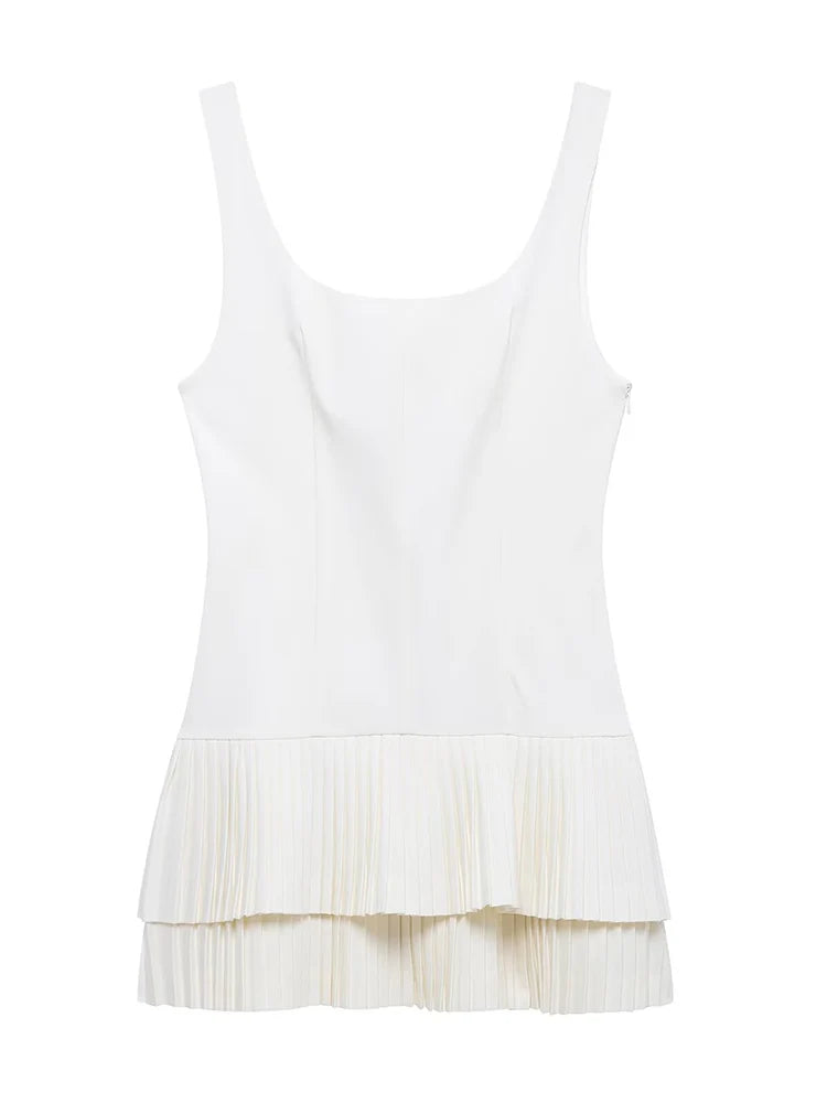 Elegant Pleated Mini Dress for Women – 2025 Square Neck Backless Sleeveless Slim Fit Party Dress in Solid Color