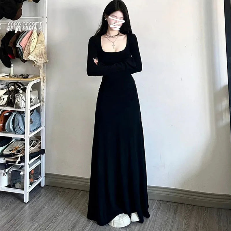 Long Sleeve Dress For Spring Outfit Ideas With Slim Silhouette And Korean Fashion Feel