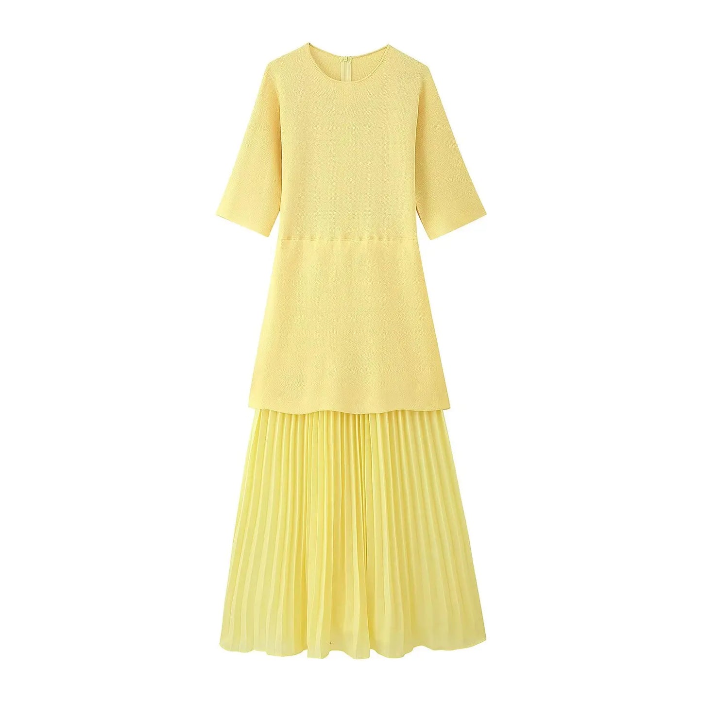 Spring Dress Outfit With Pleated Skirt And Half Sleeves For Vintage Casual Looks