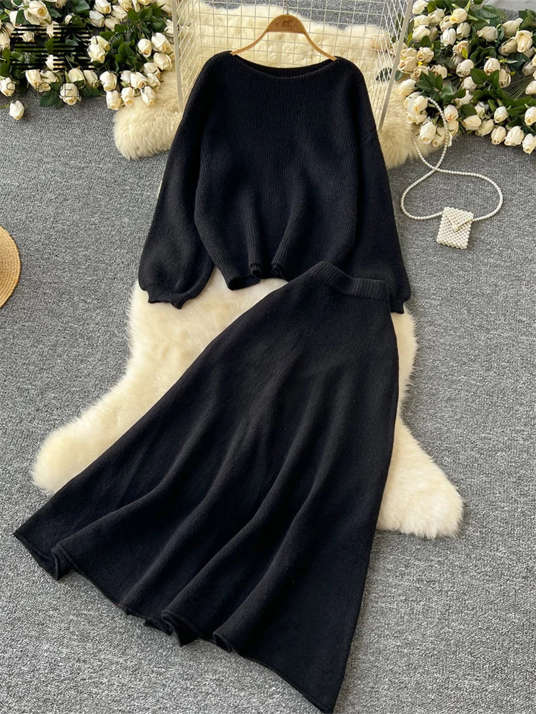 Fall Outfit Aesthetic Knit Sweater And Skirt Coord Set