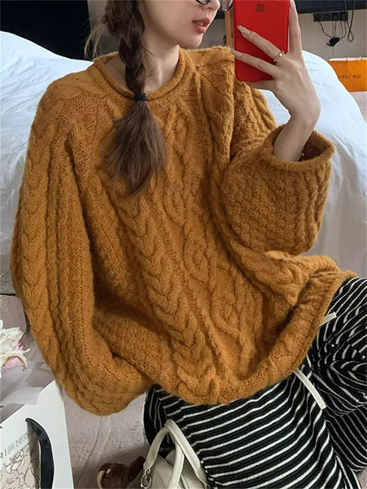 Korean Style Jacquard Knit Sweater With Curled Edges For 2025 Fall Outfits