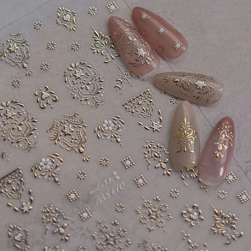 3D Gold Flower Nail Stickers For Fall Nails Inspiration And Luxury Nail Styling