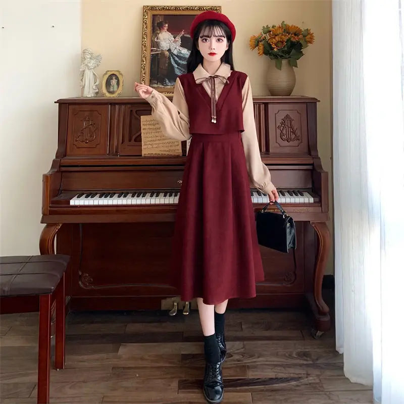 Preppy Style Dress For Spring Fashion Featuring Patchwork And Elegant Vibes