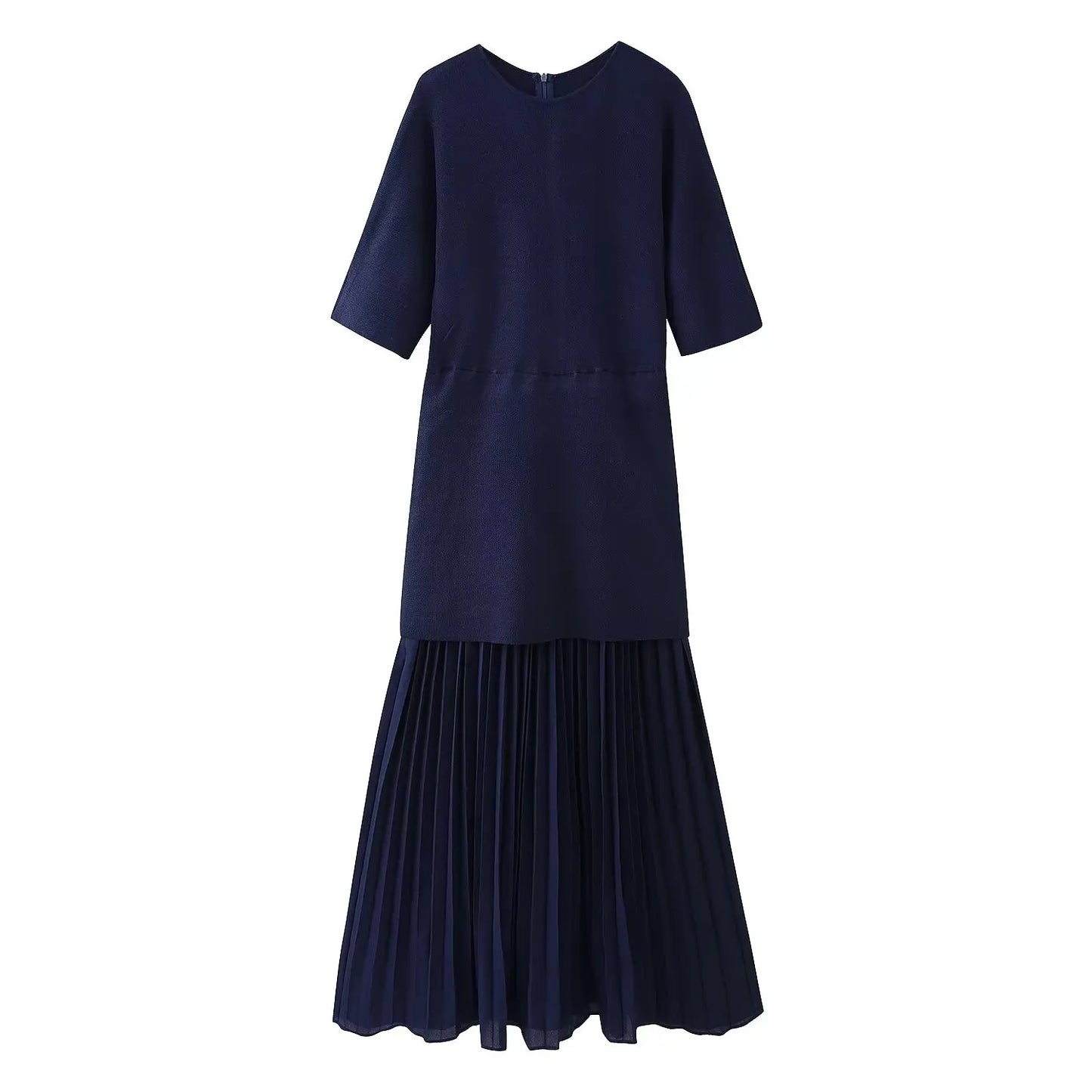 Spring Dress Outfit With Pleated Skirt And Half Sleeves For Vintage Casual Looks