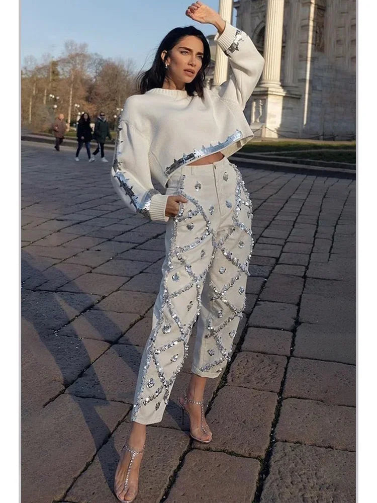 Sparkle Street Straight Leg Denim with Pocket Glam
