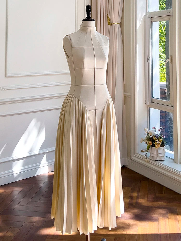 Rococo Revival Square Collar Sleeveless Dress – High Waist, Slim Fit, Elegant Summer Fashion for Women