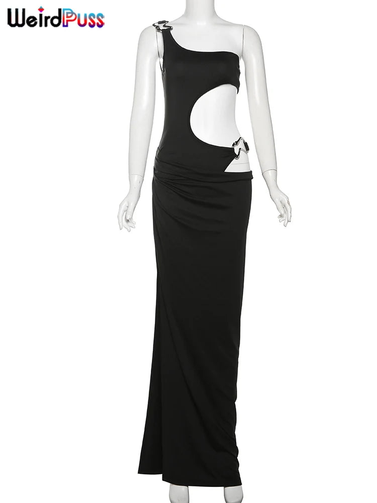 Midnight Clubwear One Shoulder Bodycon Dress With Hollow Cutouts And Ruched Detail
