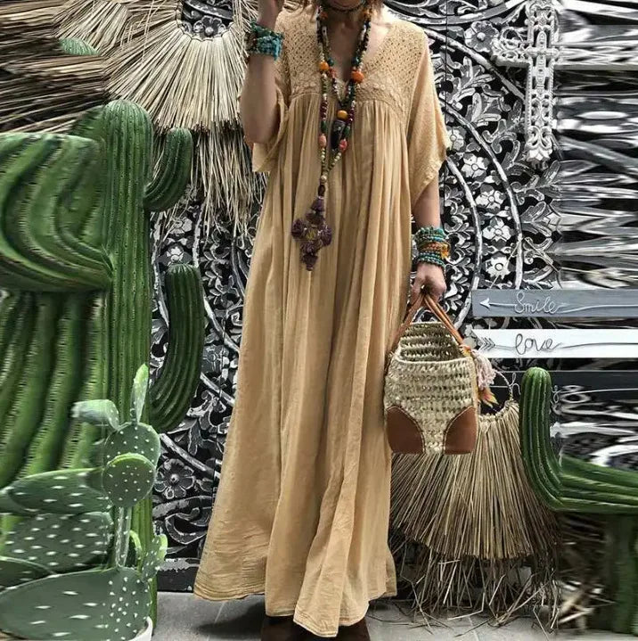Boho Summer Dress Outfit With Lace Details And Flowy Maxi Skirt Style