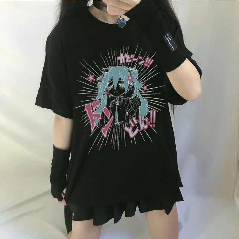 Cartoon Print Summer Y2k Gothic Harajuku T-shirt Outfits