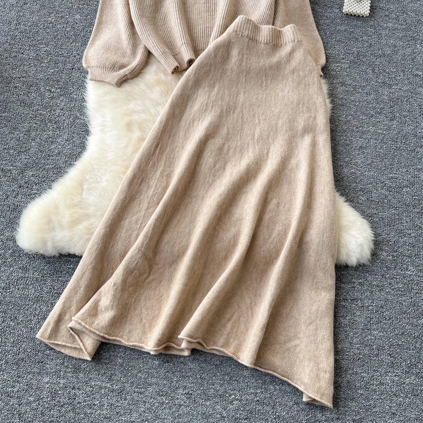 Fall Outfit Aesthetic Knit Sweater And Skirt Coord Set