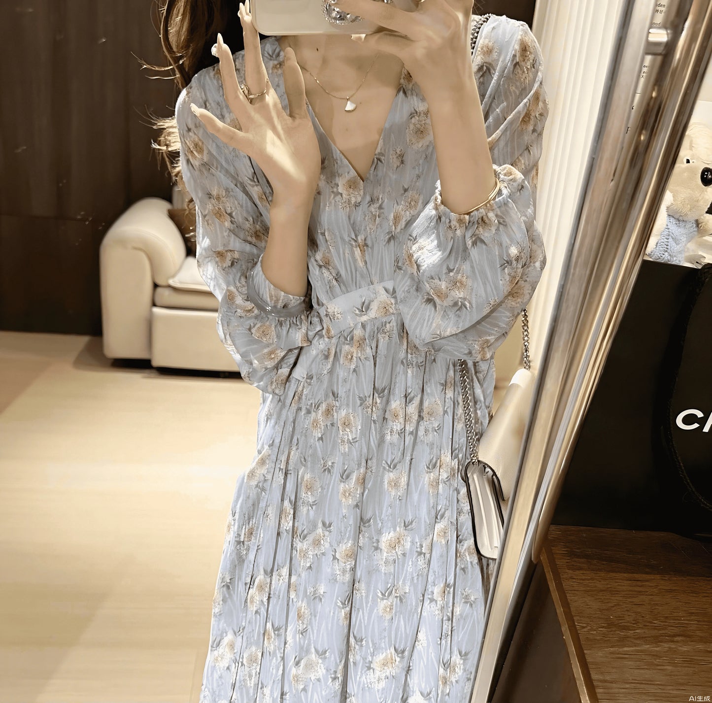 Floral Long Dress With Waist Tie And Swing Silhouette For Spring Outfits Casual