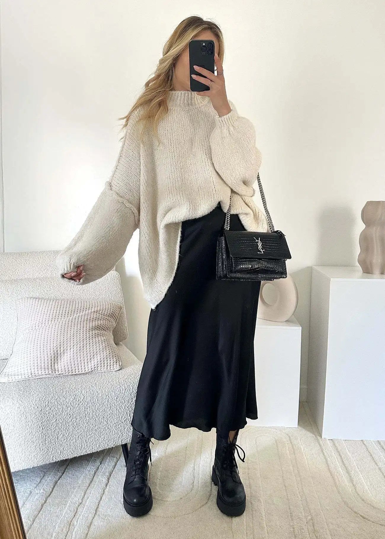 Quilted Elegance Turtleneck Sweater