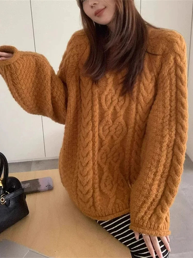 Korean Style Jacquard Knit Sweater With Curled Edges For 2025 Fall Outfits