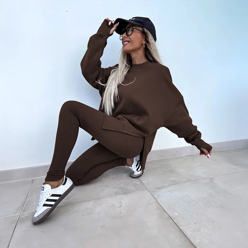 Fall Coord Set With Long Sleeve Hoodie For Yoga And Casual Outfits