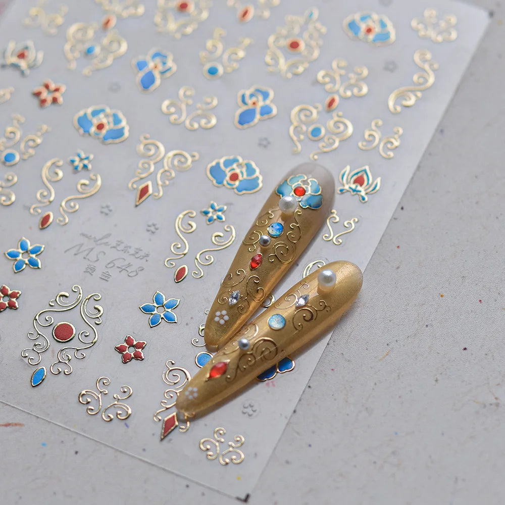 3D Gold Flower Nail Stickers For Fall Nails Inspiration And Luxury Nail Styling