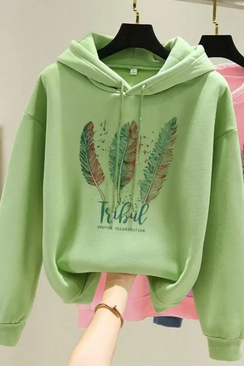 Feather Print Velvet Hoodie For Cozy 2025 Fall Outfits Aesthetic
