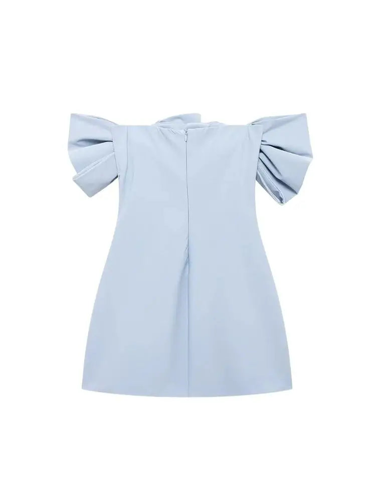 Strapless Mini Dress with Statement Bows – Off-the-Shoulder, Straight Neck, Back Zipper, Sexy Fashion for Women