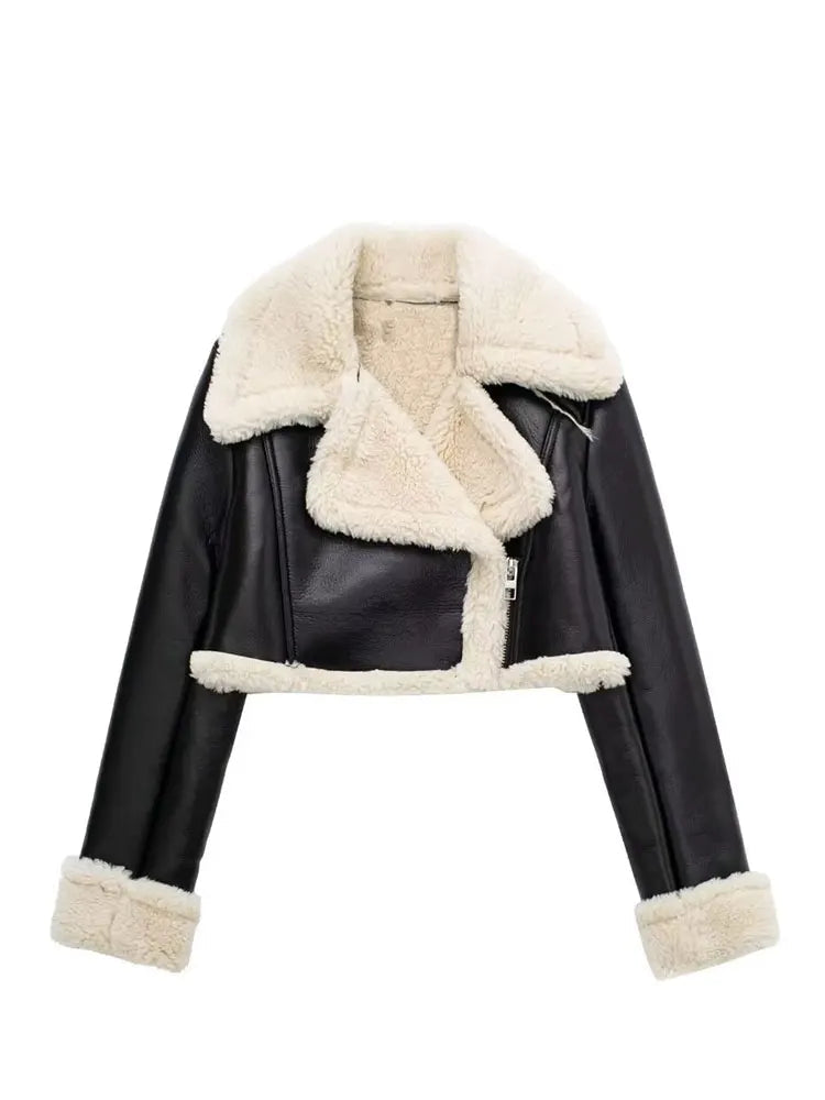 Vintage Faux Leather Jacket With Long Sleeves For Chic Fall Outfit Ideas