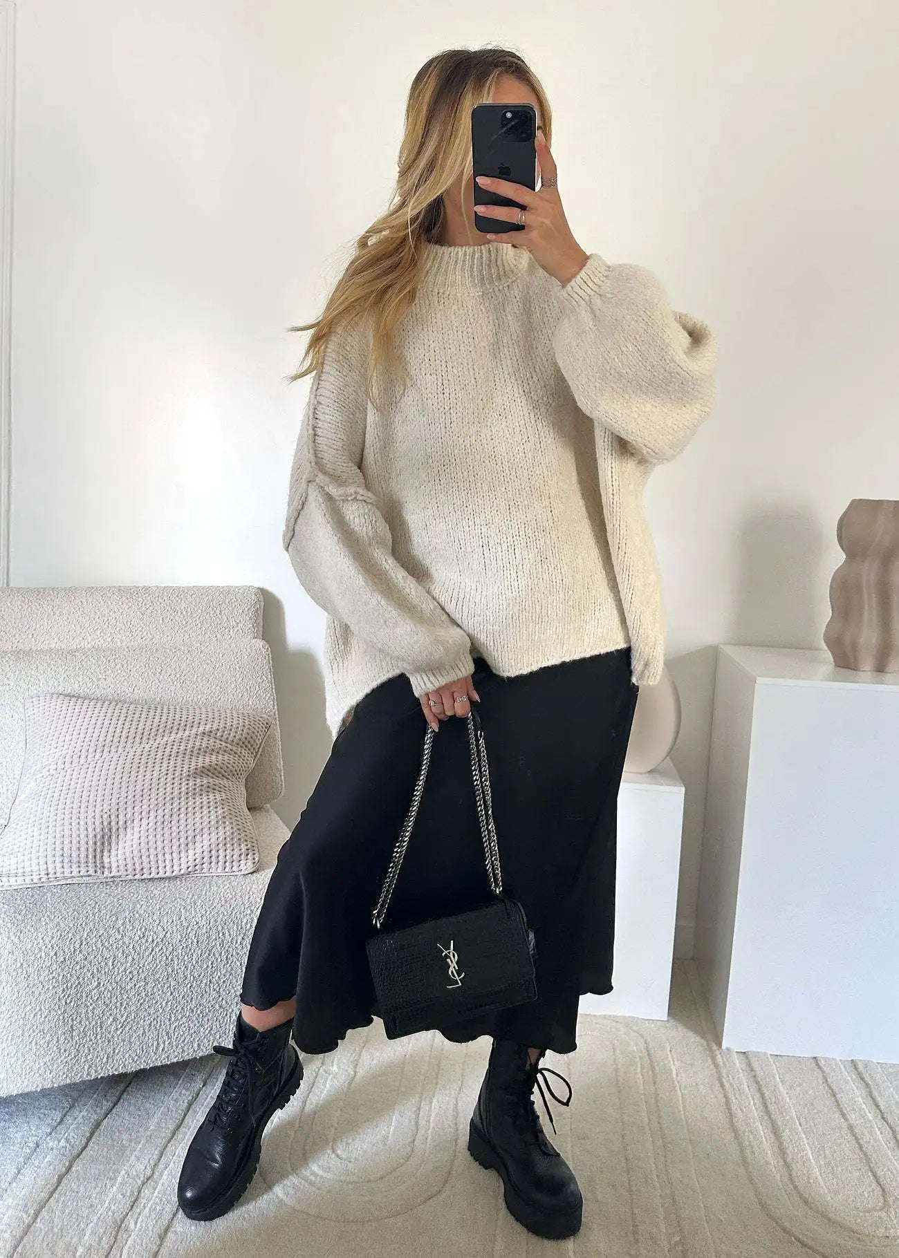 Quilted Elegance Turtleneck Sweater