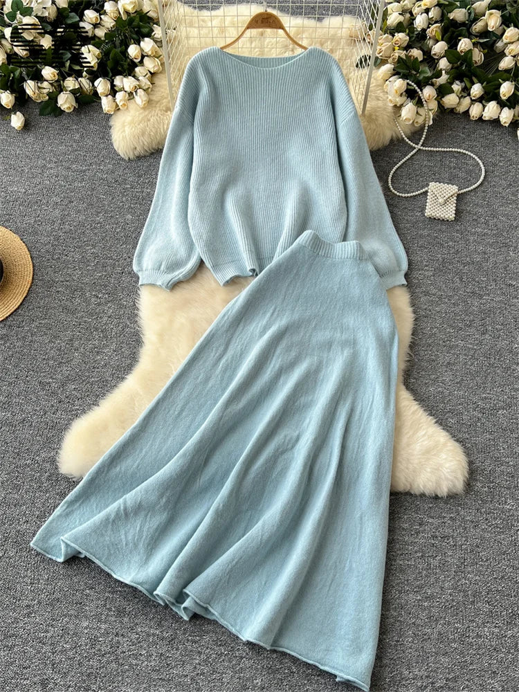 Fall Outfit Aesthetic Knit Sweater And Skirt Coord Set
