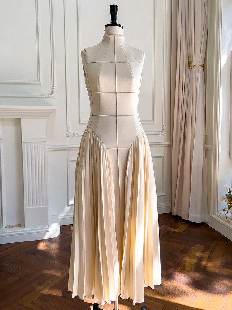 Rococo Revival Square Collar Sleeveless Dress – High Waist, Slim Fit, Elegant Summer Fashion for Women